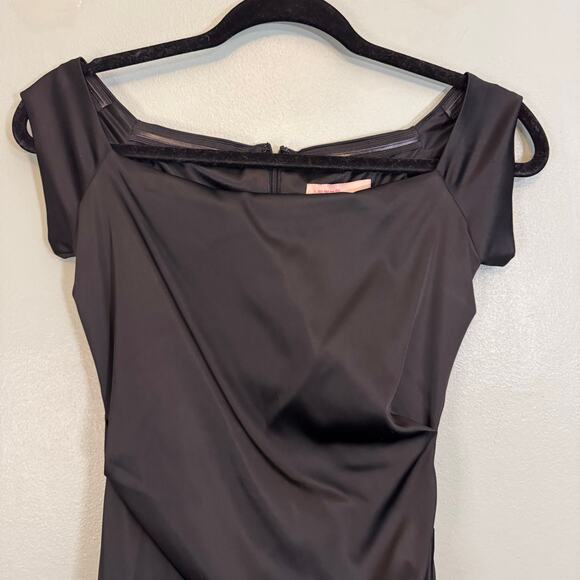 Issue Sheath Mini Dress 2 Evening Cocktail Satin Ruched Off The Shoulder Black - Picture 3 of 8